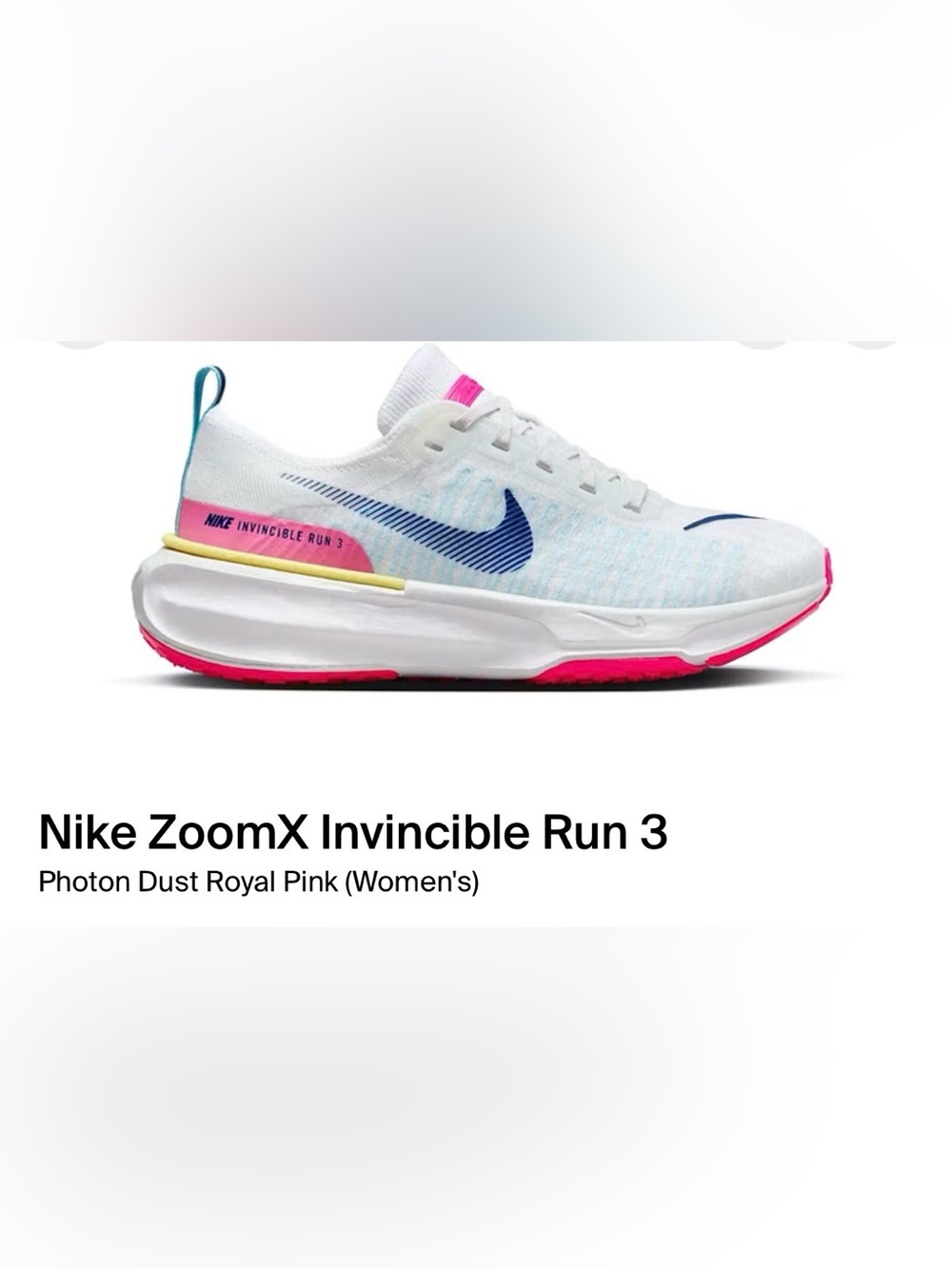 Nike ZoomX Invincible Run 3 White Royal Blue Pink Women's Sneakers
